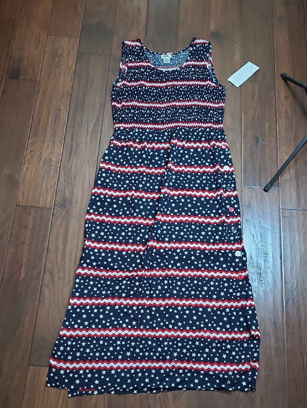 NWT J.B.S. Navy Blue, Red & White Stars & Stripes Smocked Sleeveless Dress (10)